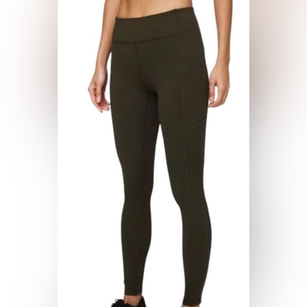 Lululemon speed mid rise tight with pockets. Color olive, size 4